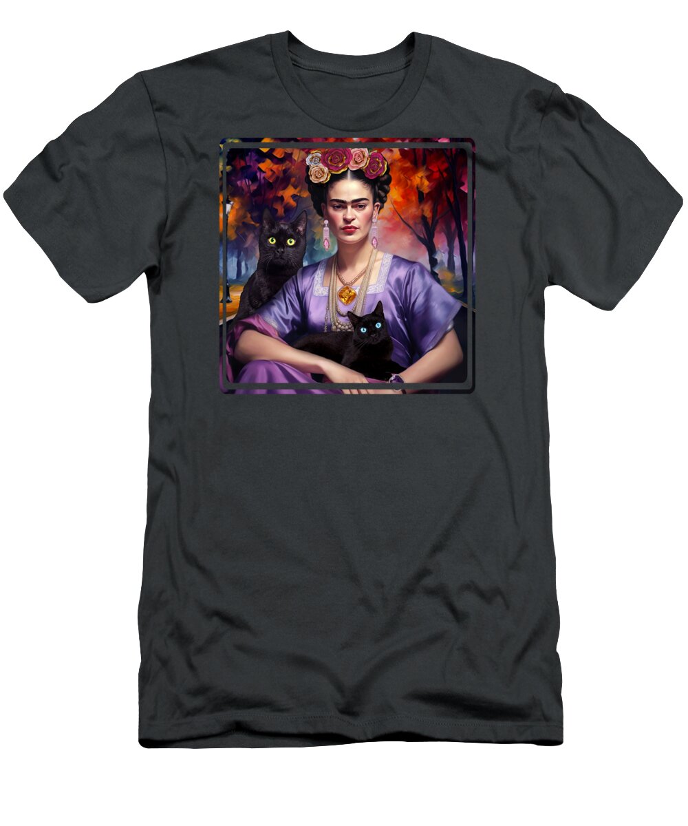 Frida Kahlo T-Shirt featuring the digital art Frida Kahlo vintage art 3 by Mark Ashkenazi