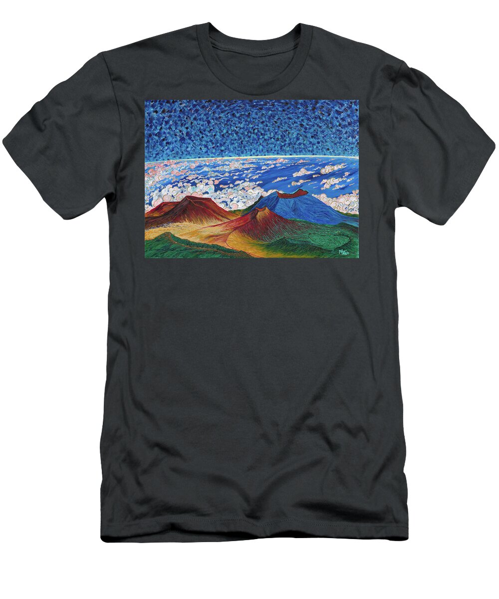 Mauna Kea T-Shirt featuring the painting A view from the summit. Mauna Kea, Island of Hawai'i. by ArtStudio Mateo