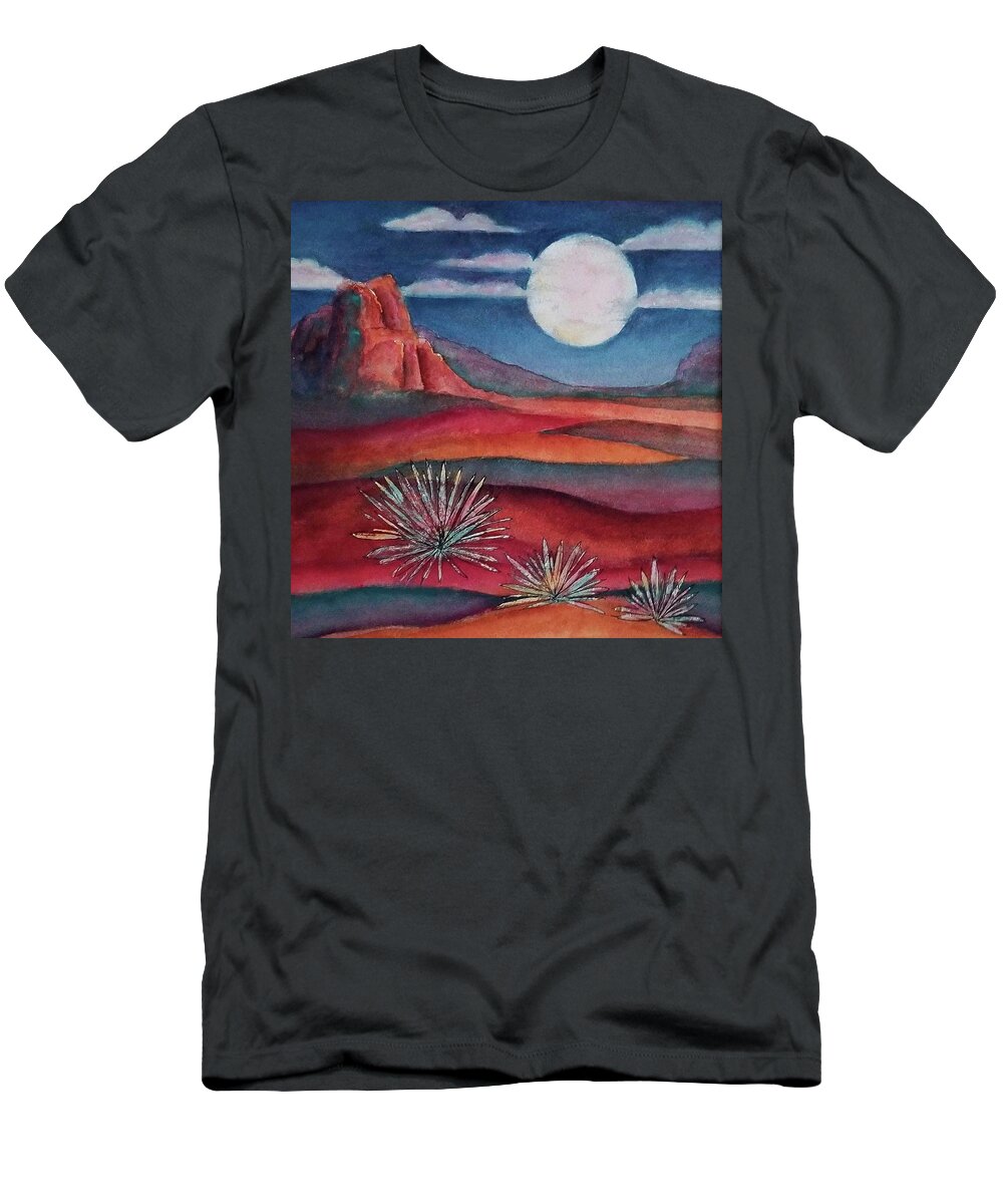 Landscape T-Shirt featuring the mixed media Full Desert Moon by Terry Ann Morris