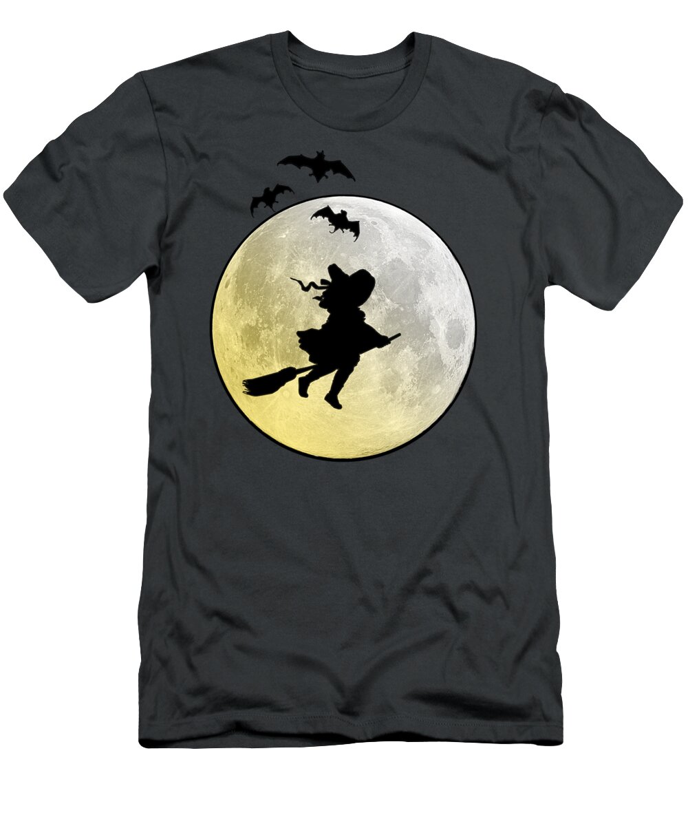 Witch T-Shirt featuring the mixed media Full moon Halloween scene by Madame Memento