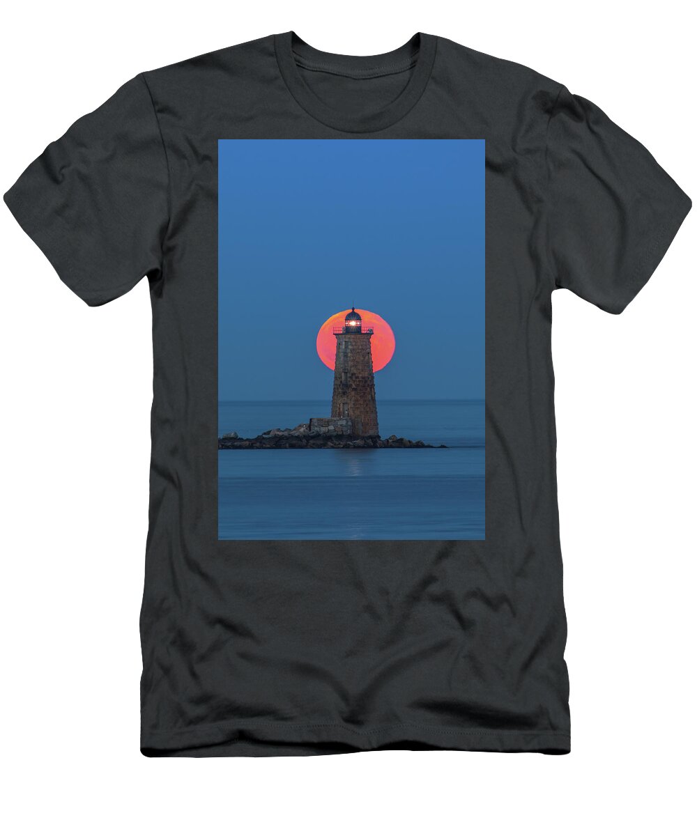 Whaleback Light T-Shirt featuring the photograph Full Moon over Whaleback Light by Juergen Roth