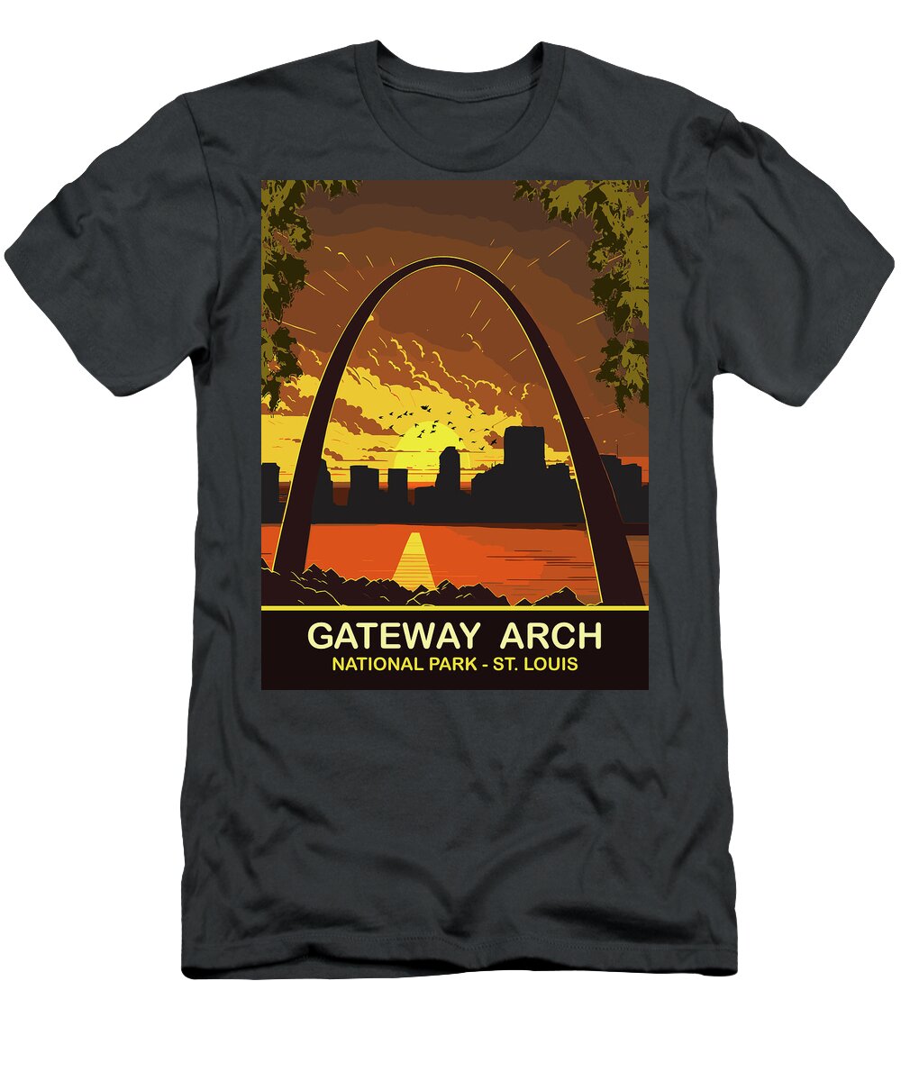 Gateway Arch T-Shirt featuring the digital art Gaeway Arch on Sunset by Long Shot
