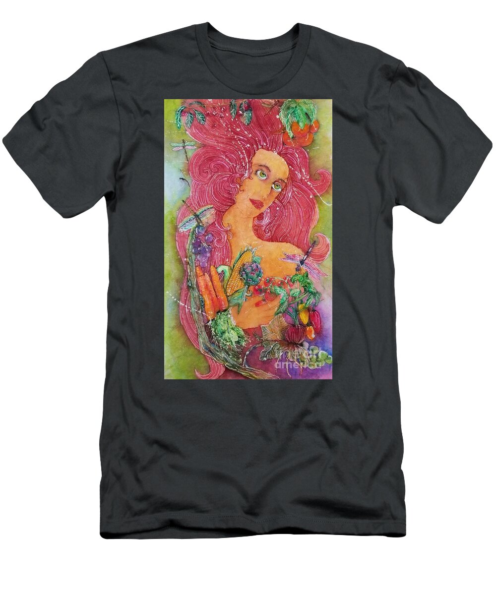 Vegetables T-Shirt featuring the painting Garden Goddess of the Vegetables by Carol Losinski Naylor