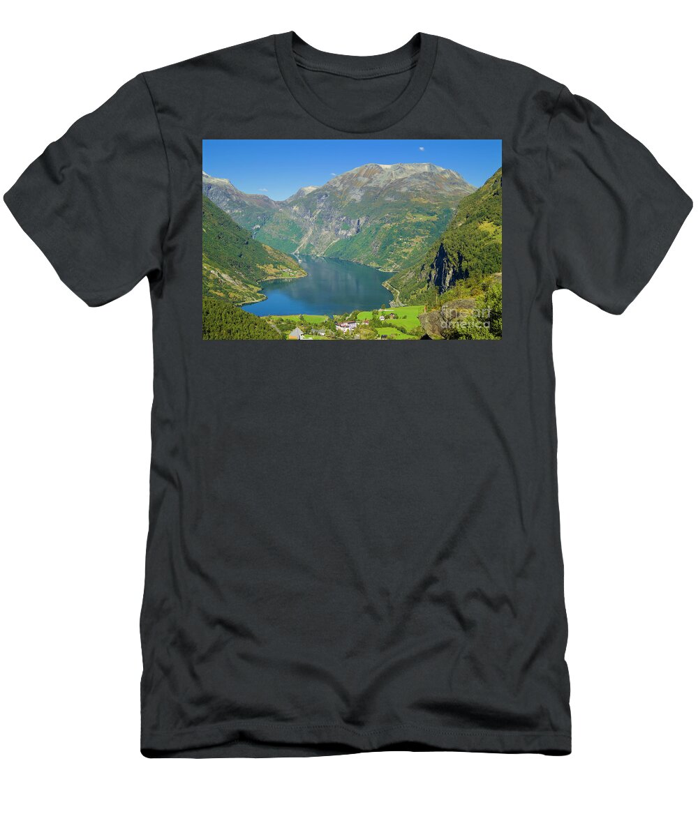 Fjords T-Shirt featuring the photograph Geiranger Valley and Geirangerfjorden, Norway by Neale And Judith Clark