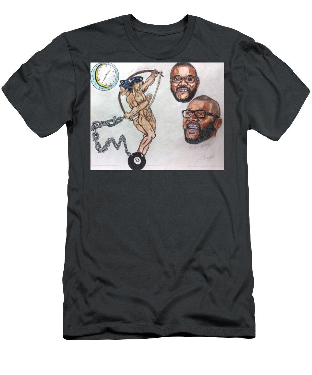 Black Art T-Shirt featuring the drawing Gemini featuring Tyler Perry by Joedee