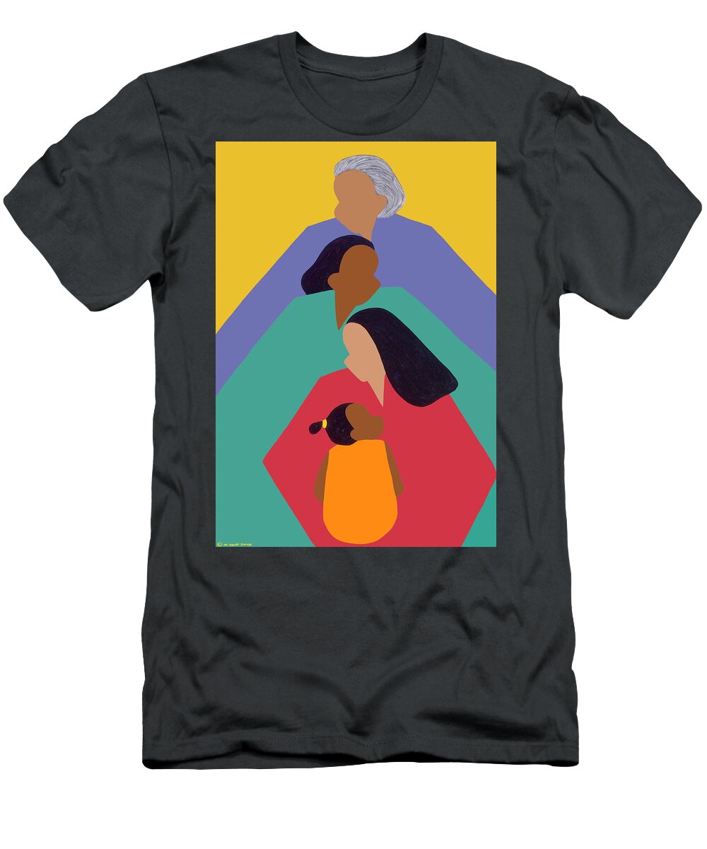 Four Generations T-Shirt featuring the painting Generations by Synthia SAINT JAMES