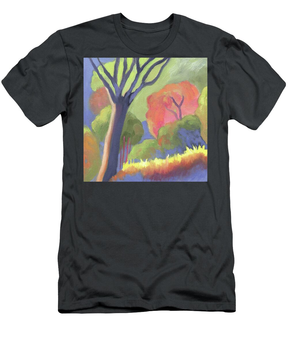 Getty Museum T-Shirt featuring the painting Getty Museum Yard by Linda Ruiz-Lozito