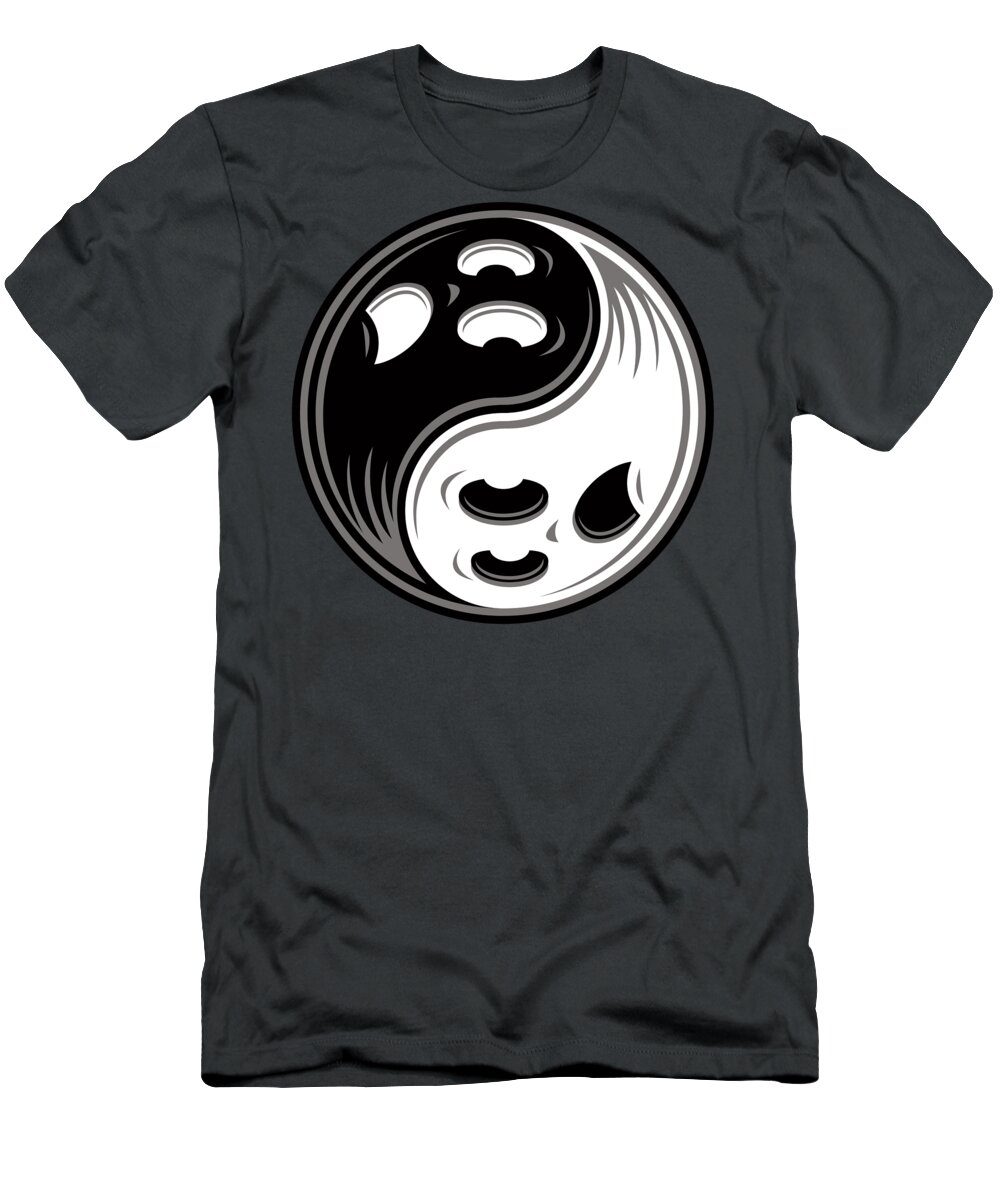 Balance T-Shirt featuring the digital art Ghost Yin Yang Black and White by John Schwegel