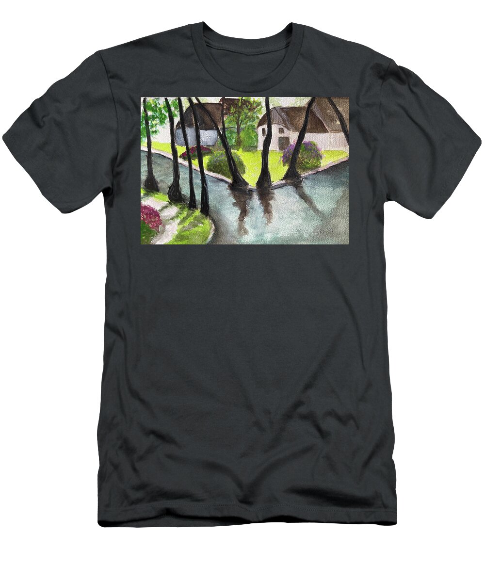 Netherlands T-Shirt featuring the painting Giethoorn Netherlands Landscape by Roxy Rich