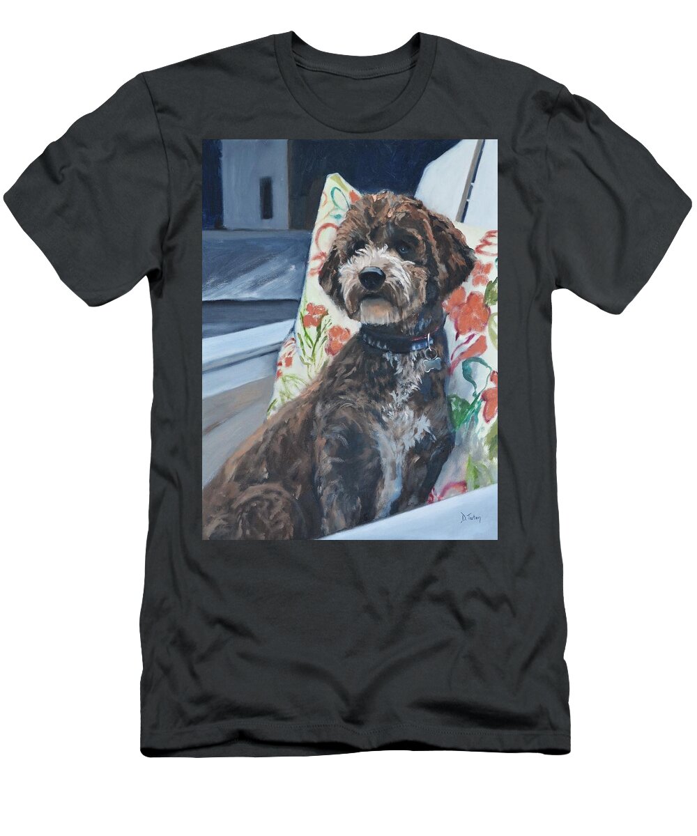 Paintings T-Shirt featuring the painting Gio the Cockapoo Pet Portrait by Donna Tuten