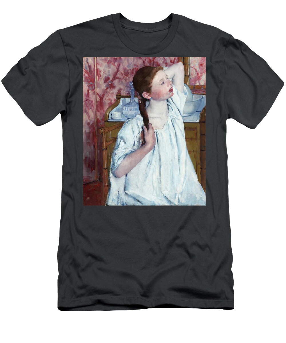 Girl Arranging Her Hair T-Shirt by Art Dozen - Pixels