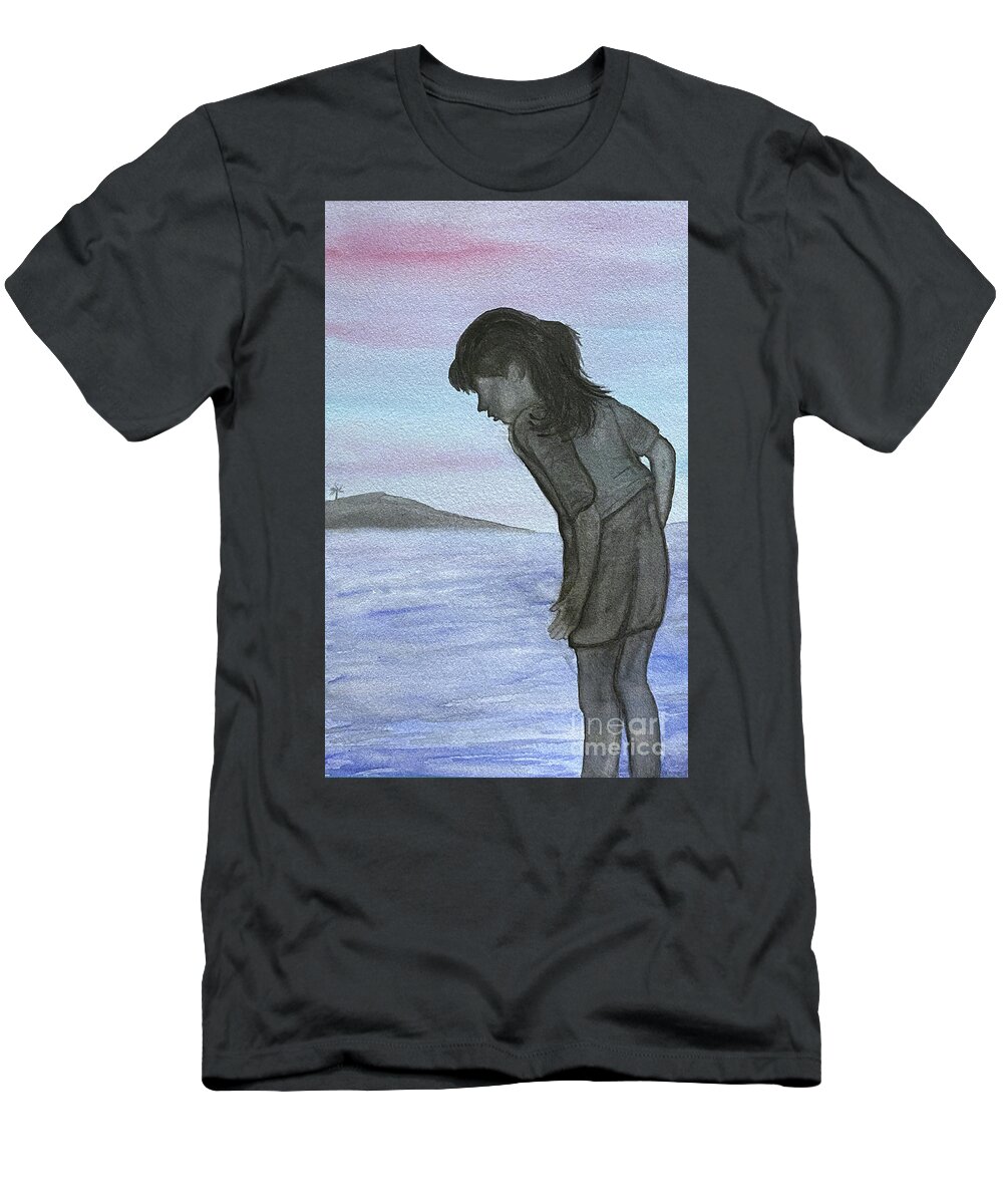 Silhouette T-Shirt featuring the painting Girl at the Beach by Lisa Neuman