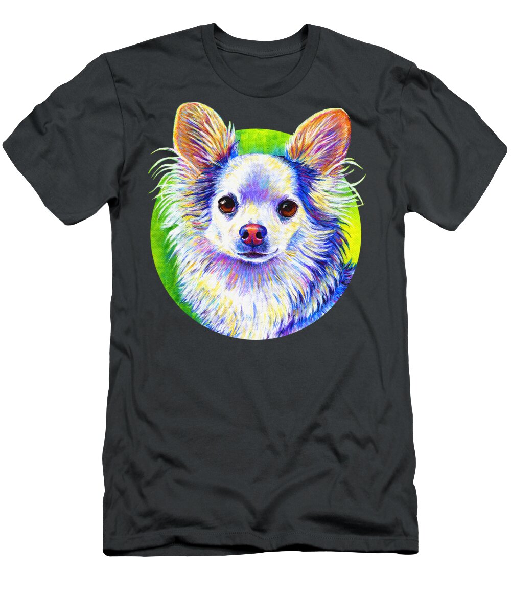 Chihuahua T-Shirt featuring the painting Colorful Cute Longhaired Chihuahua Dog by Rebecca Wang