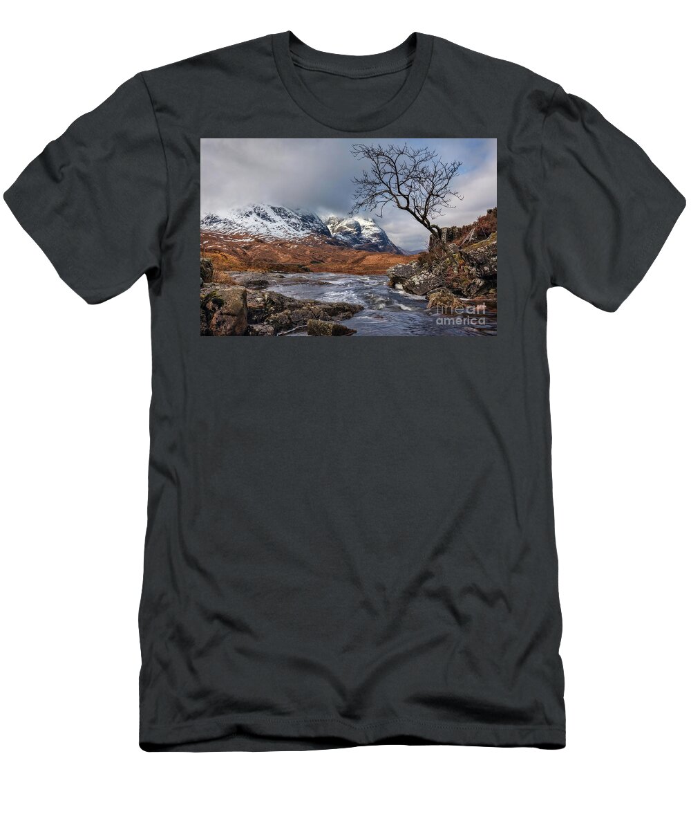 Ecosse T-Shirt featuring the photograph Glen Coe, Three Sisters View, Scotland. by Barbara Jones PhotosEcosse