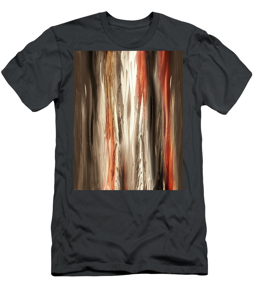 Glowing T-Shirt featuring the painting Glowing Lights Through Brown Marble Forest Abstract Decor by Irina Sztukowski