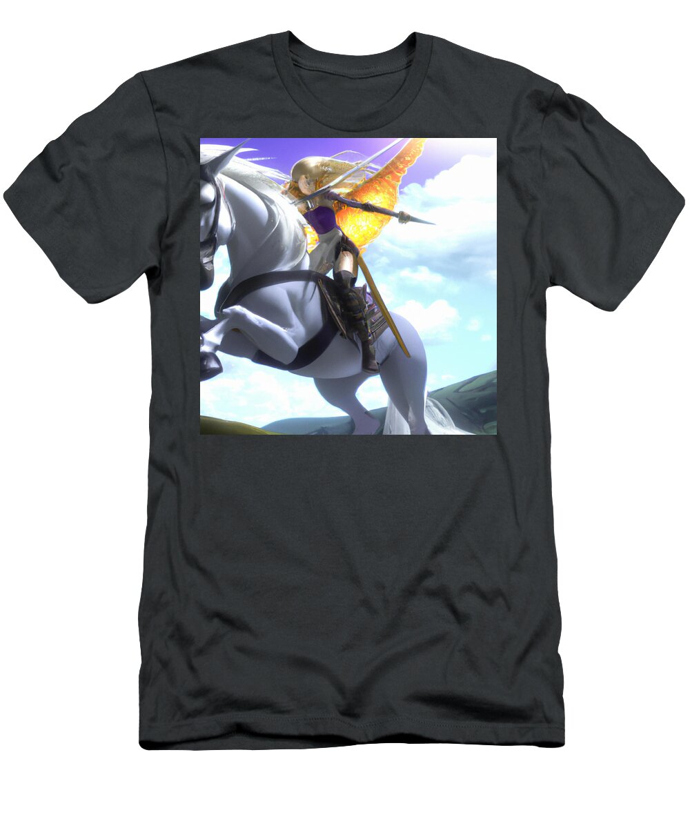  T-Shirt featuring the mixed media Goddess on a White Horse by Bencasso Barnesquiat