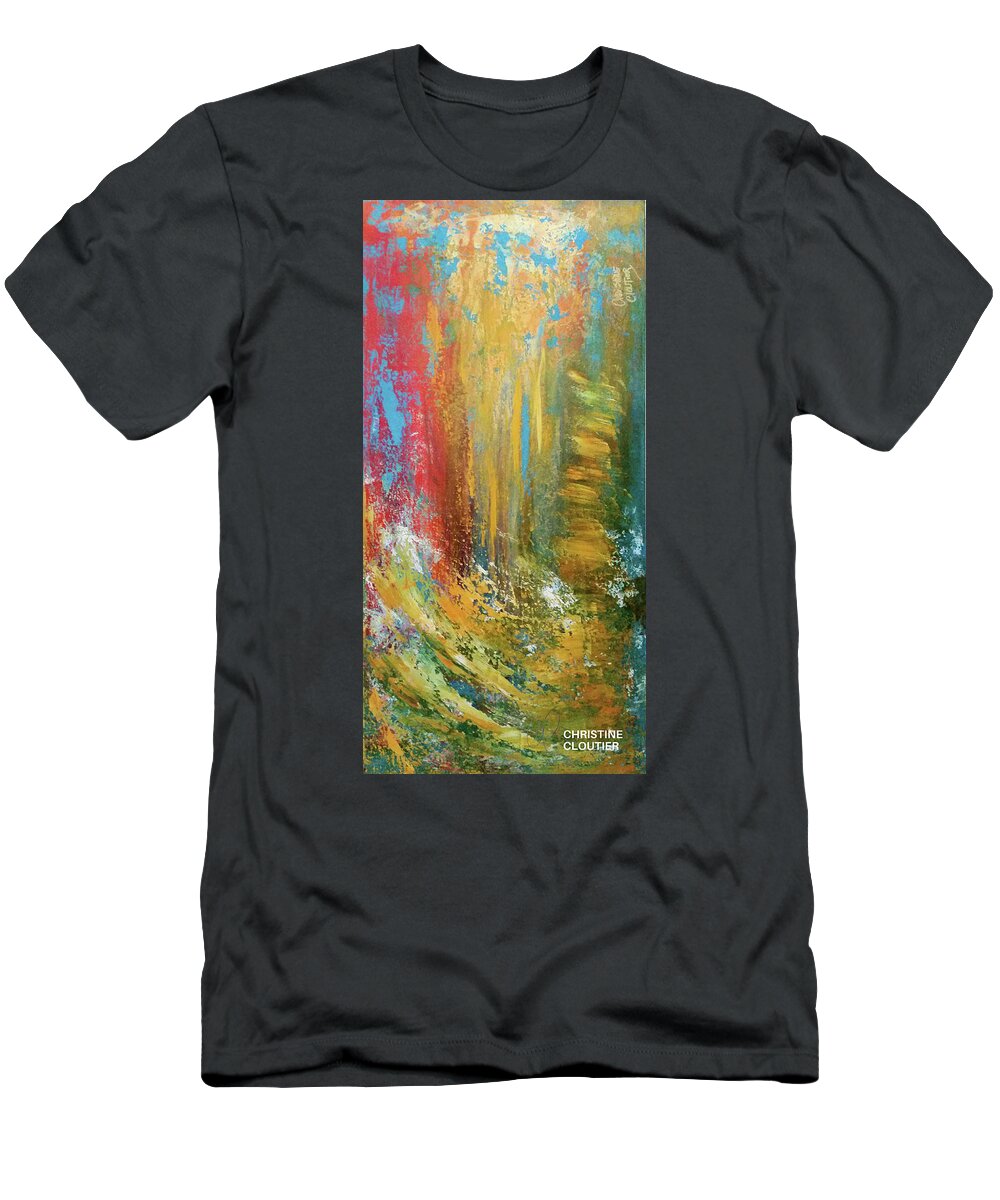 Green T-Shirt featuring the painting Gold Manifesto by Christine Cloutier