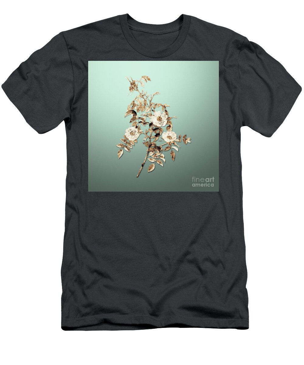 Gold T-Shirt featuring the painting Gold Reddish Rosebush on Mint Green n.01168 by Holy Rock Design