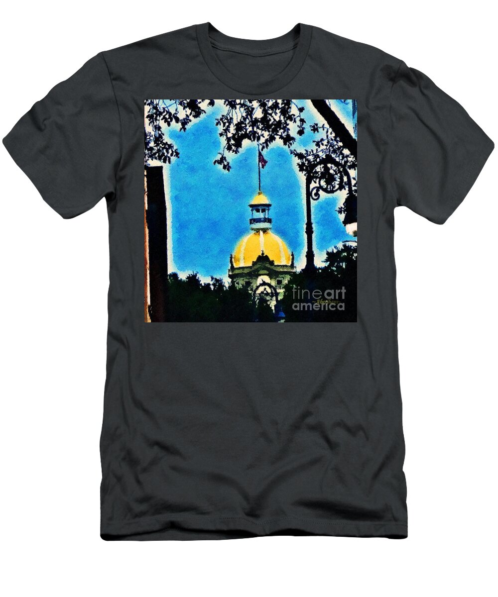 Fine Art Digital Photograph T-Shirt featuring the photograph Golden Dome of Savannah City Hall by Aberjhani