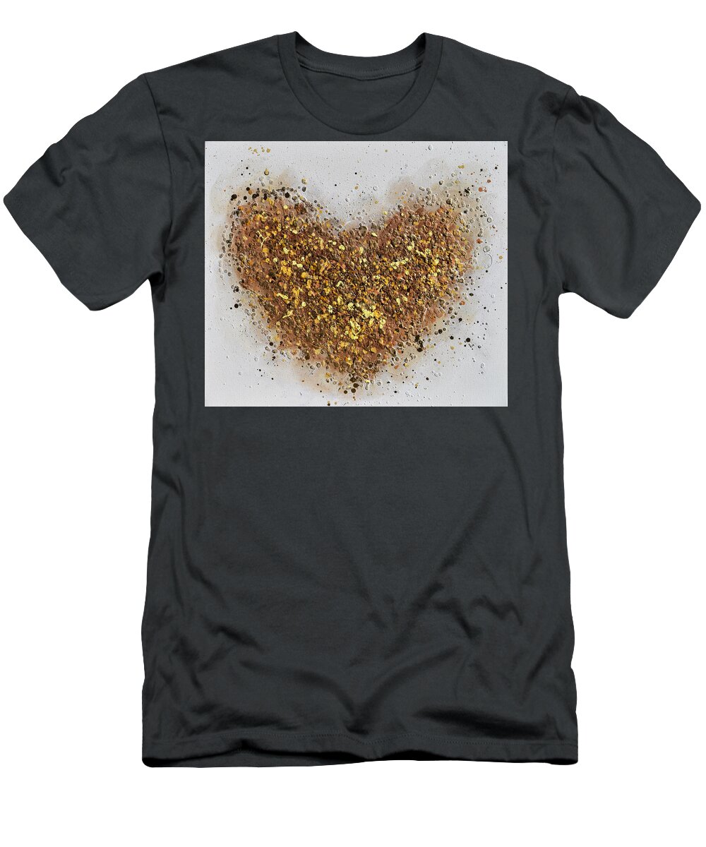 Heart T-Shirt featuring the painting Golden Heart by Amanda Dagg
