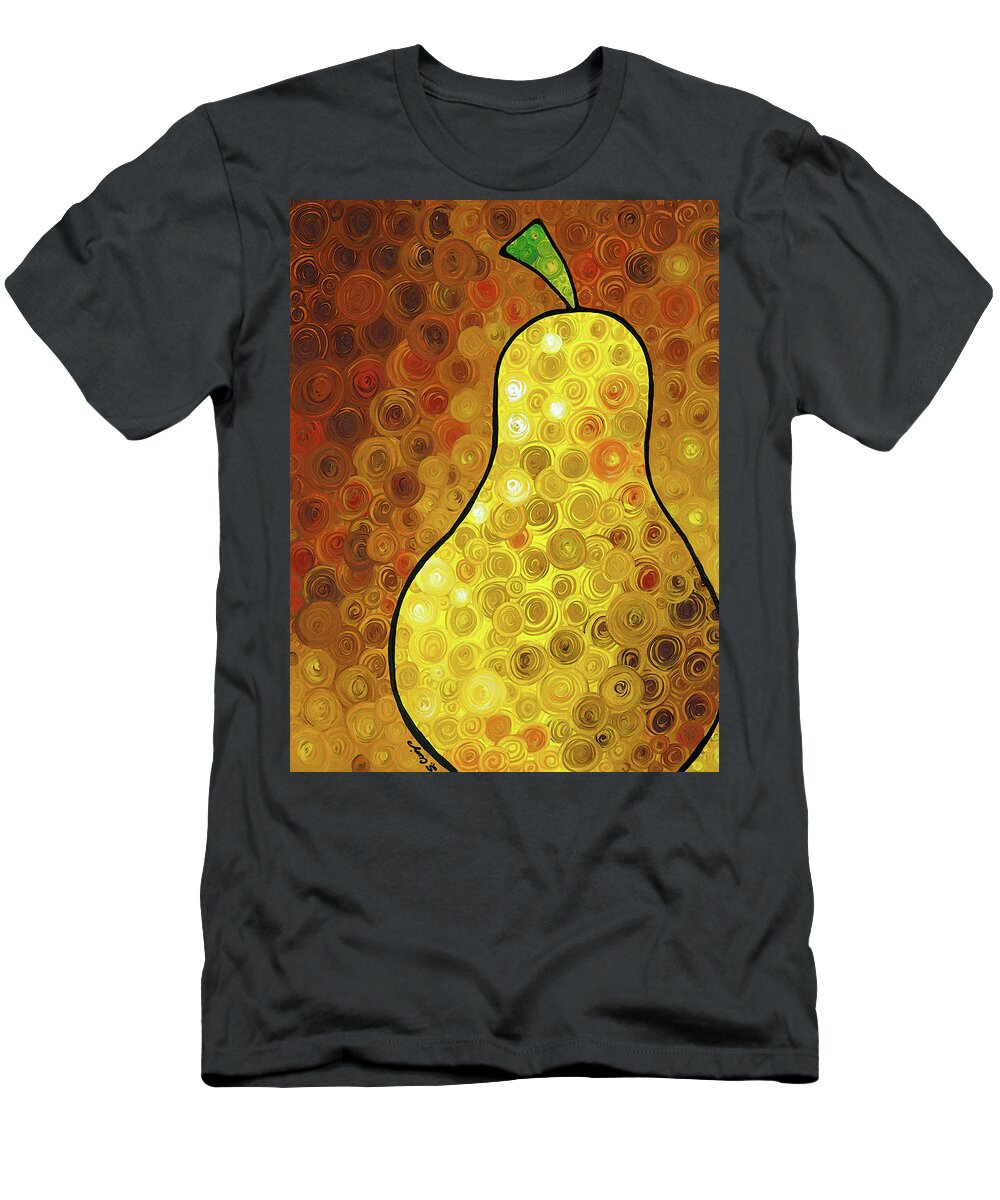 Pear T-Shirt featuring the painting Golden Pear by Sharon Cummings