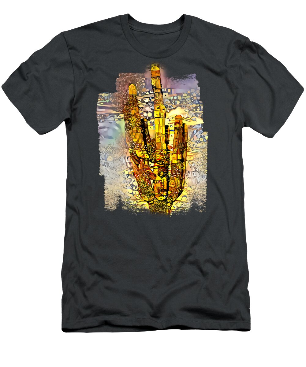 Saguaro T-Shirt featuring the digital art Golden Saguaro by Elisabeth Lucas