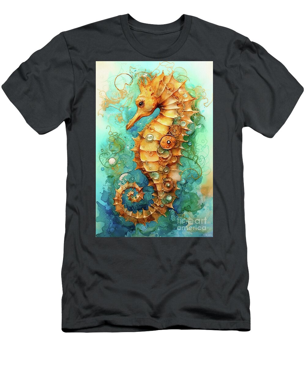 Seahorse T-Shirt featuring the painting Golden Sea Horse by Tina LeCour