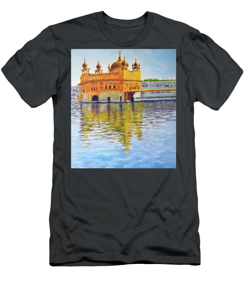 Golden Temple T-Shirt featuring the painting Golden Temple series 6 by Uma Krishnamoorthy