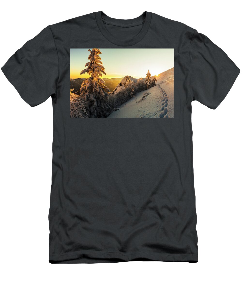 Balkan Mountains T-Shirt featuring the photograph Golden Winter by Evgeni Dinev