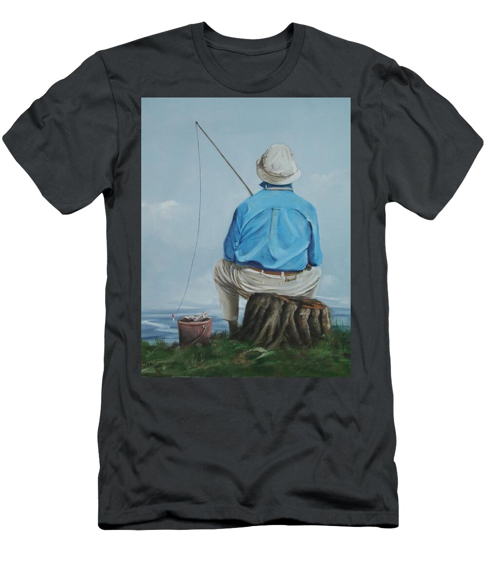 Fishing T-Shirt featuring the painting Gone Fishing by Teresa Trotter