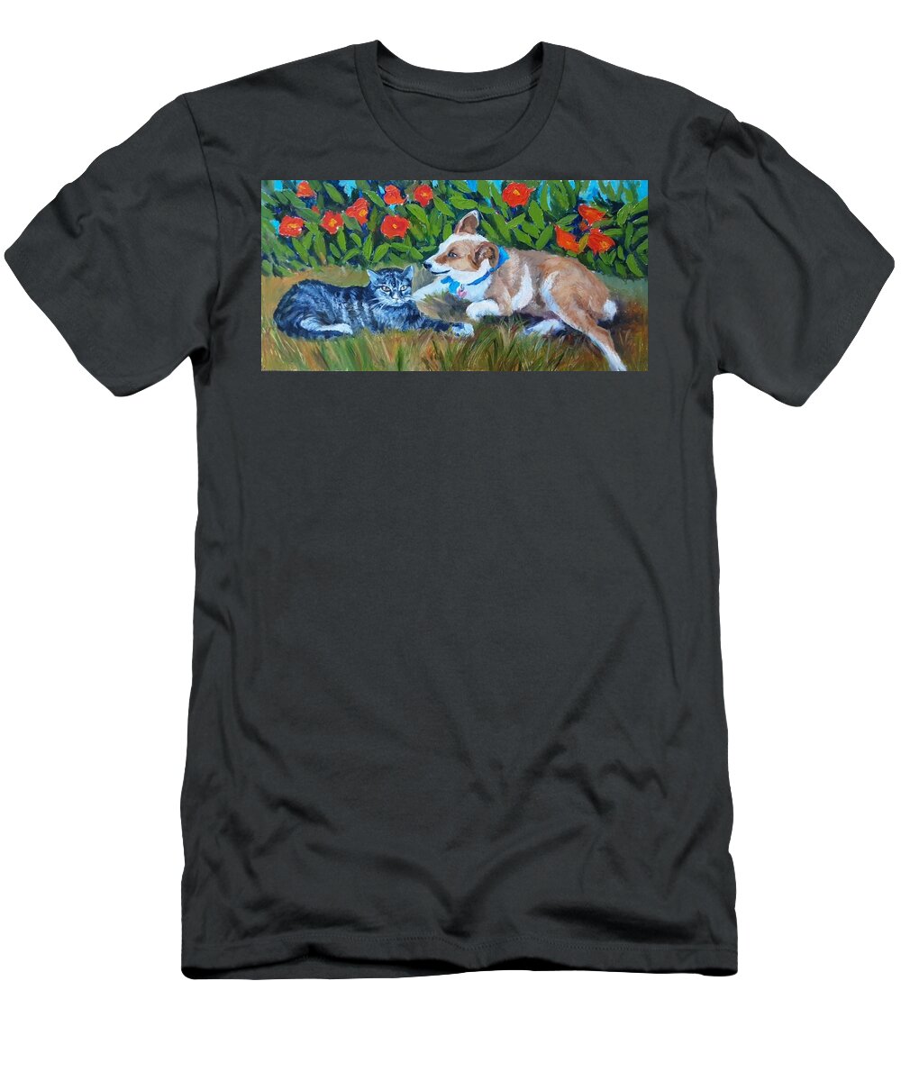 Pet Portrait T-Shirt featuring the painting Gracie and Chau Chau by Marian Berg