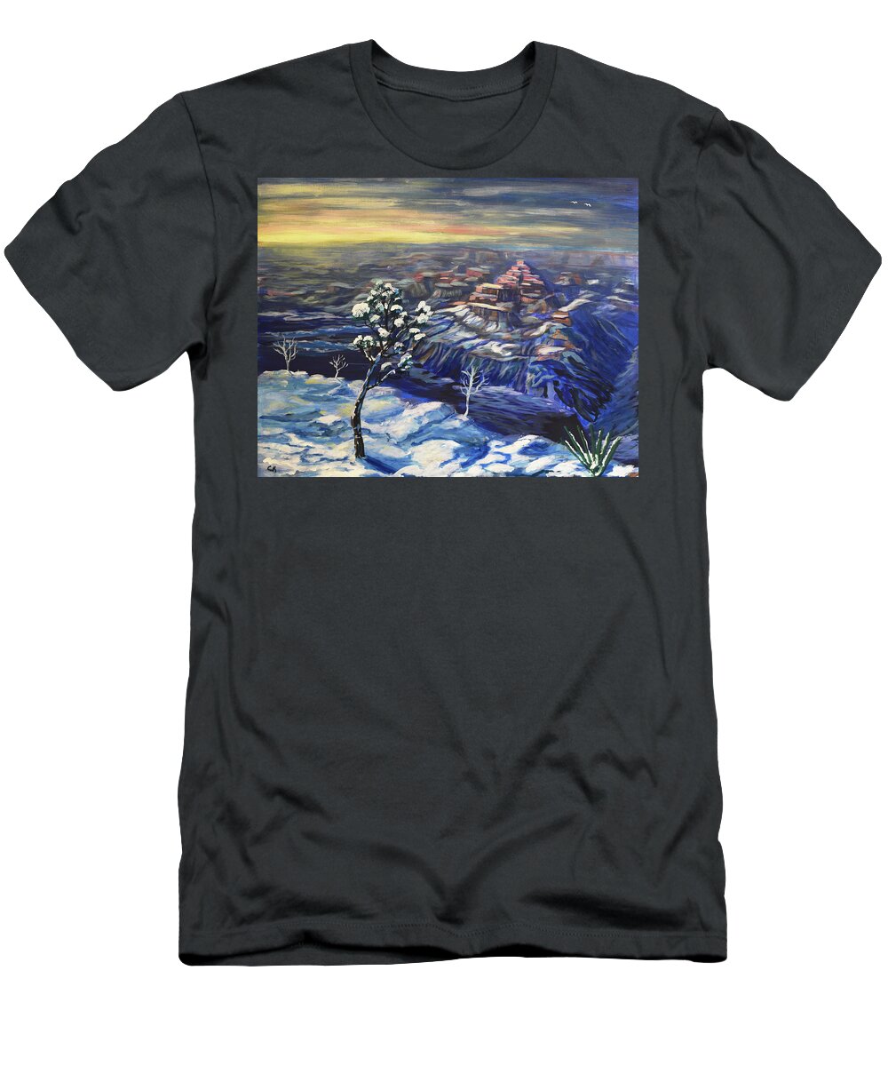Grand Canyon T-Shirt featuring the painting Grand Canyon Snow by Chance Kafka