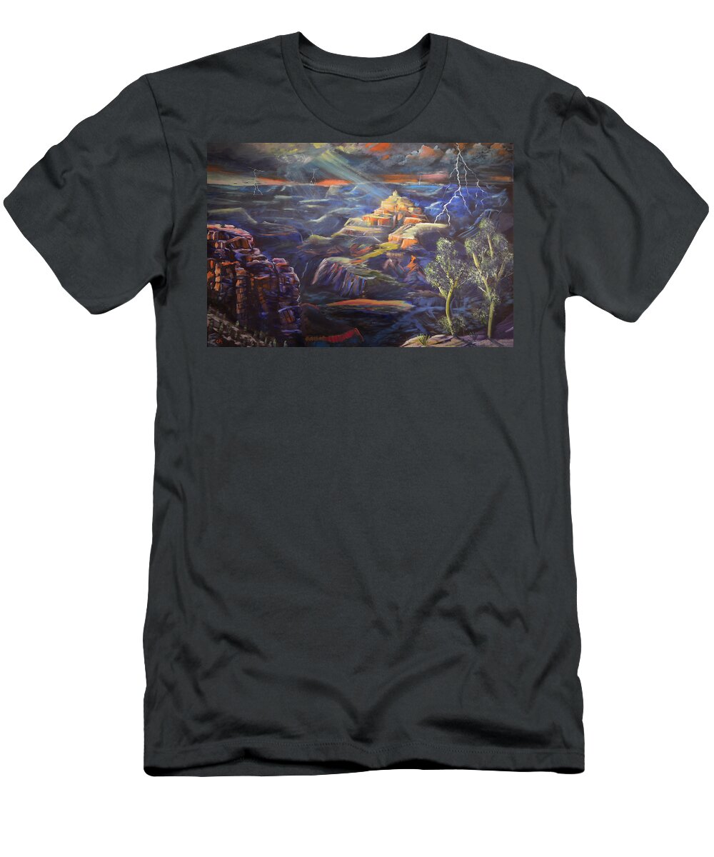 Grand Canyon T-Shirt featuring the painting Grand Canyon Storm by Chance Kafka