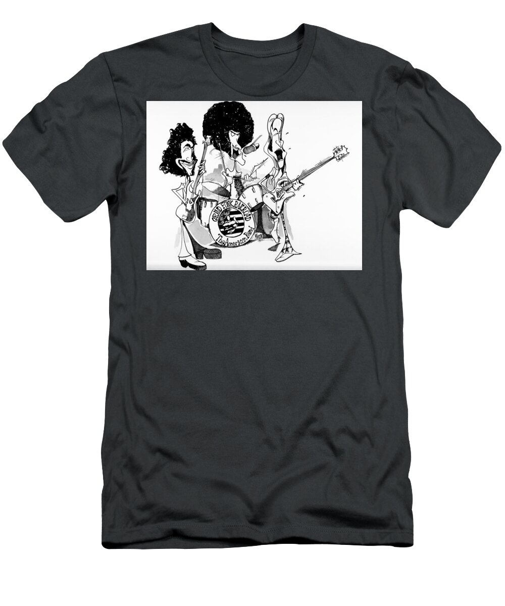 Rockandroll T-Shirt featuring the drawing Grand Funk Railroad by Michael Hopkins