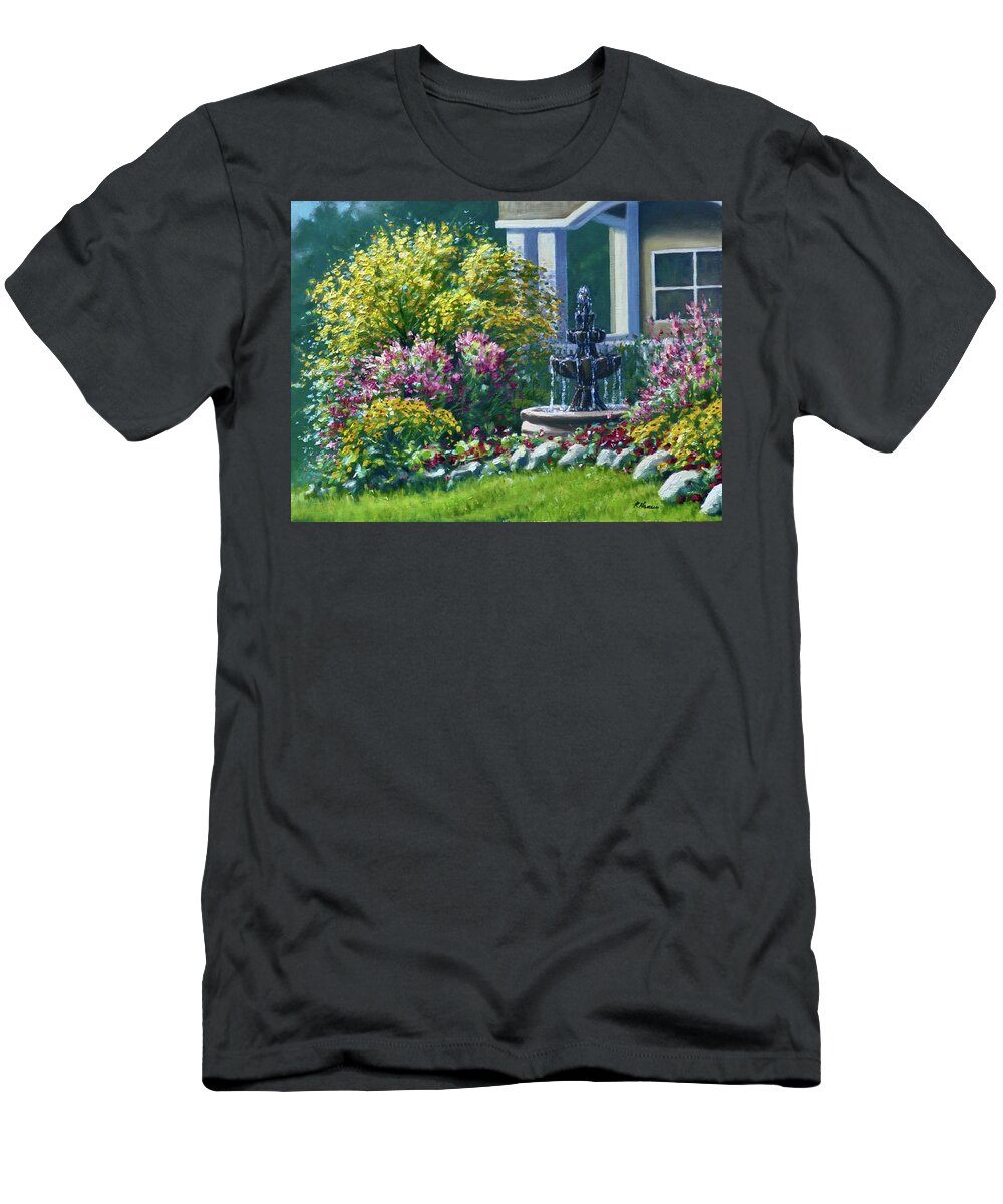 Garden T-Shirt featuring the painting Grandma's Fountain by Rick Hansen
