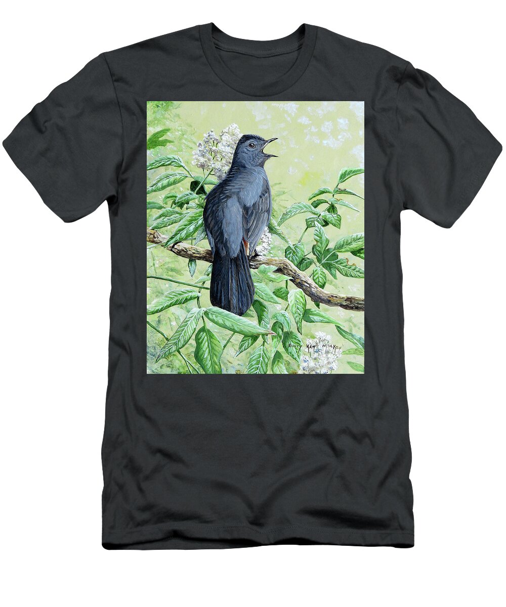Wildlife Art T-Shirt featuring the painting Gray Catbird by Barry Kent MacKay