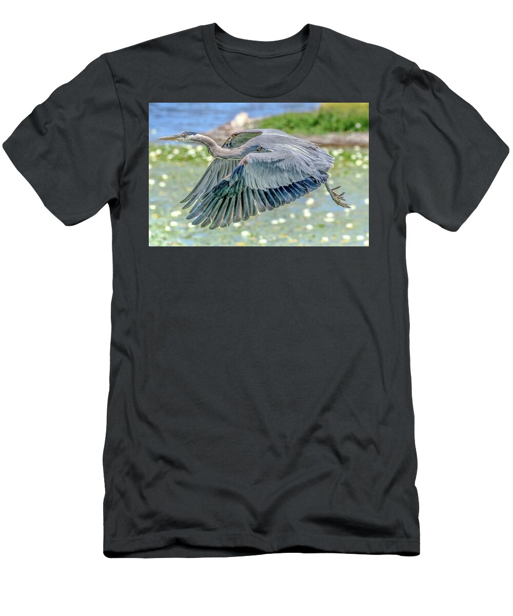 Blue Heron T-Shirt featuring the photograph Great Blue Heron by Jerry Cahill