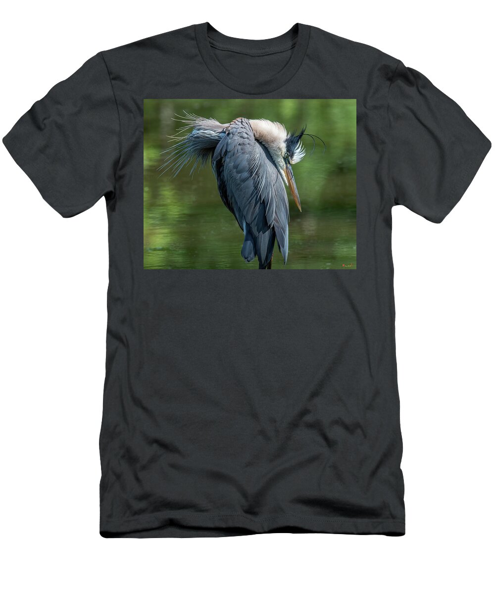Nature T-Shirt featuring the photograph Great Blue Heron Preening DMSB0155 by Gerry Gantt