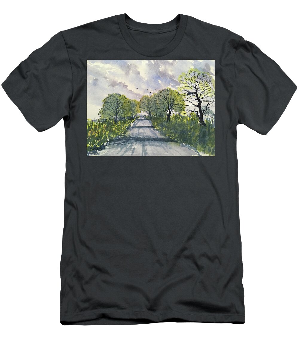 Watercolour T-Shirt featuring the painting Green Dikes Lane by Glenn Marshall