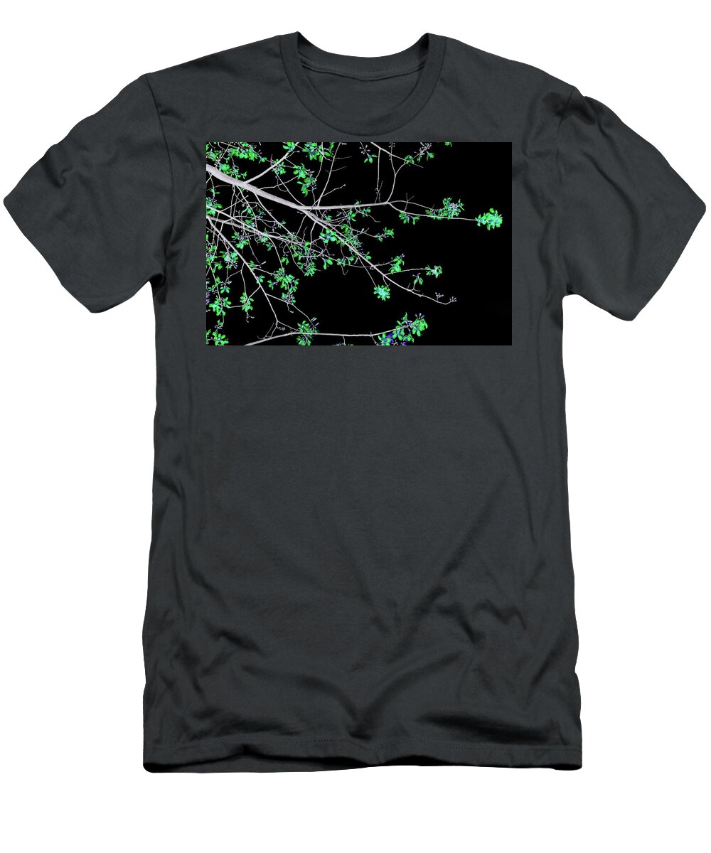 Tree T-Shirt featuring the photograph Green Flowers on Black by Missy Joy