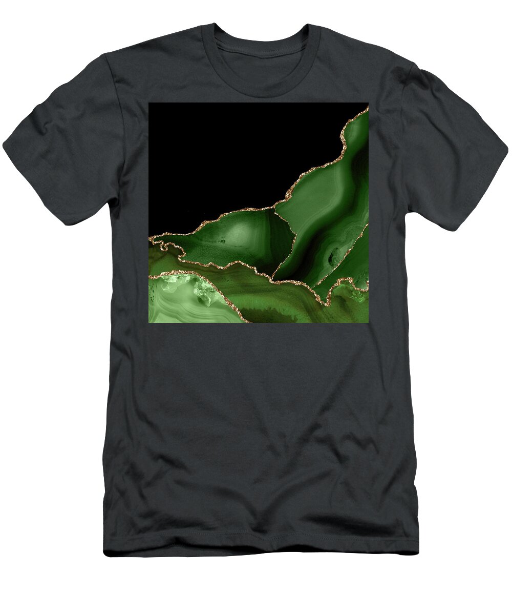 Watercolor T-Shirt featuring the digital art Green Gold Agate Texture 03 by Aloke Design