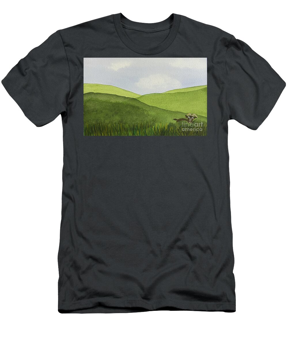 Green Hills T-Shirt featuring the painting Green Hills and a Goat by Lisa Neuman