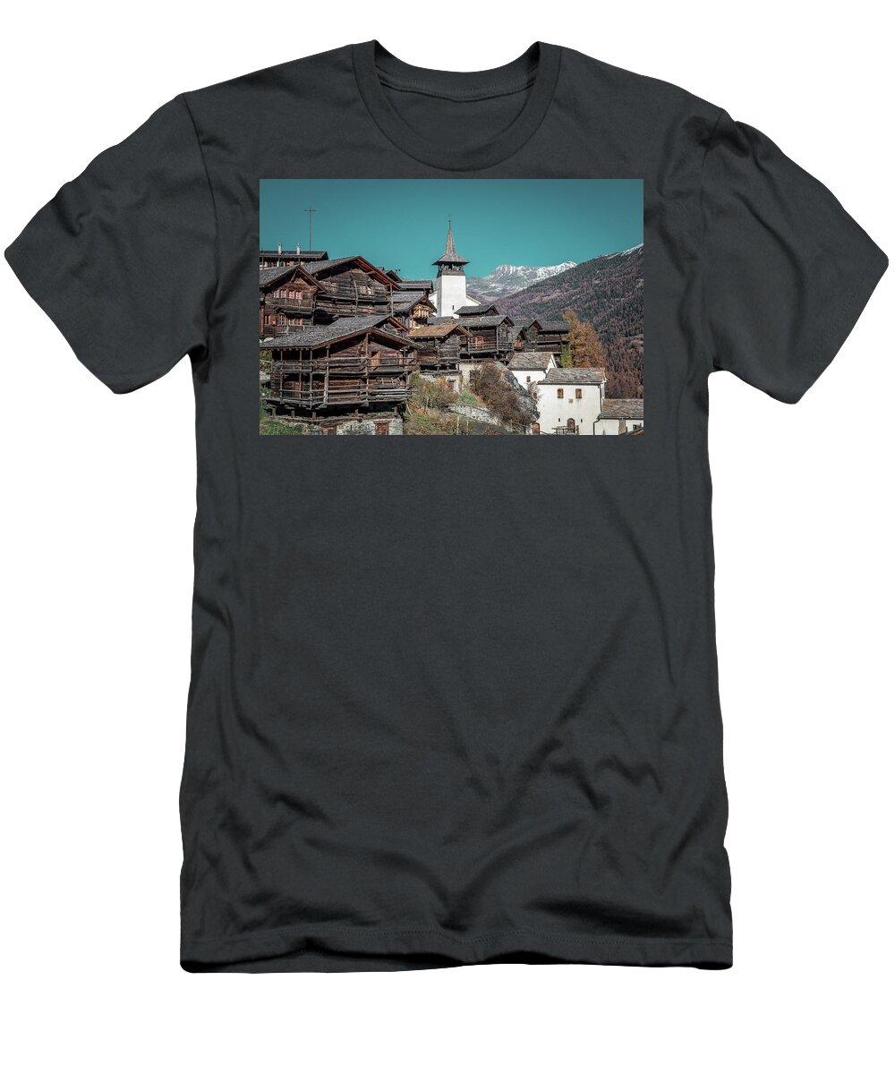 Grimentz T-Shirt featuring the photograph Grimentz, mountain village in the Swiss Alps by Benoit Bruchez