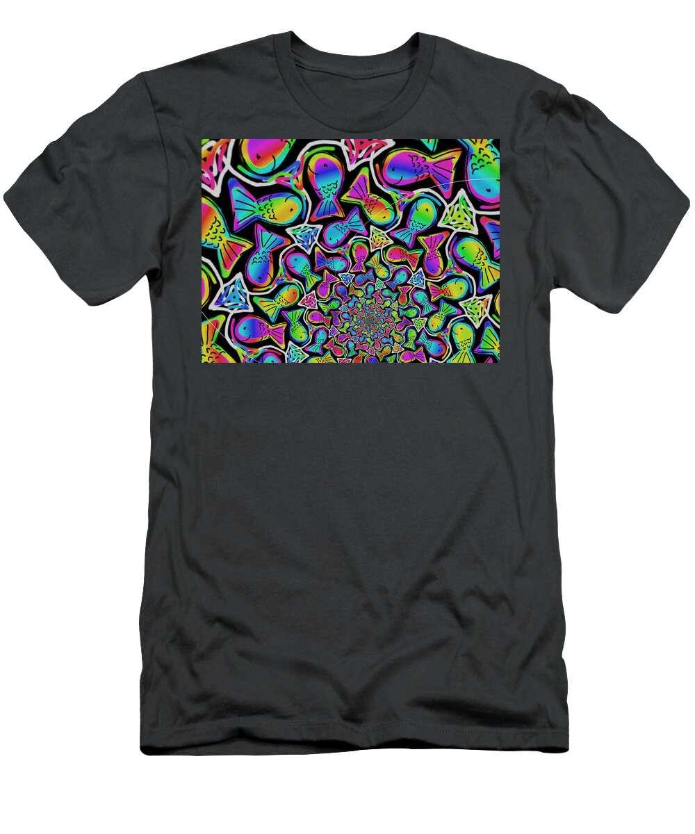 Fish T-Shirt featuring the digital art Groovy Fish Spiral by Eileen Backman