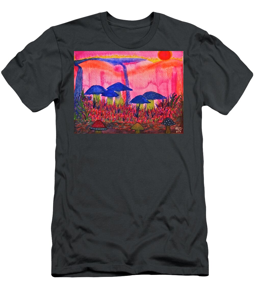 Mushrooms T-Shirt featuring the painting Growing Dreams by Karen Nice-Webb