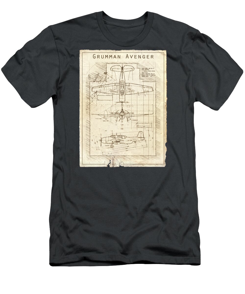 Vintage Drawings T-Shirt featuring the digital art Grumman Avenger Vintage Drawing by Franchi Torres