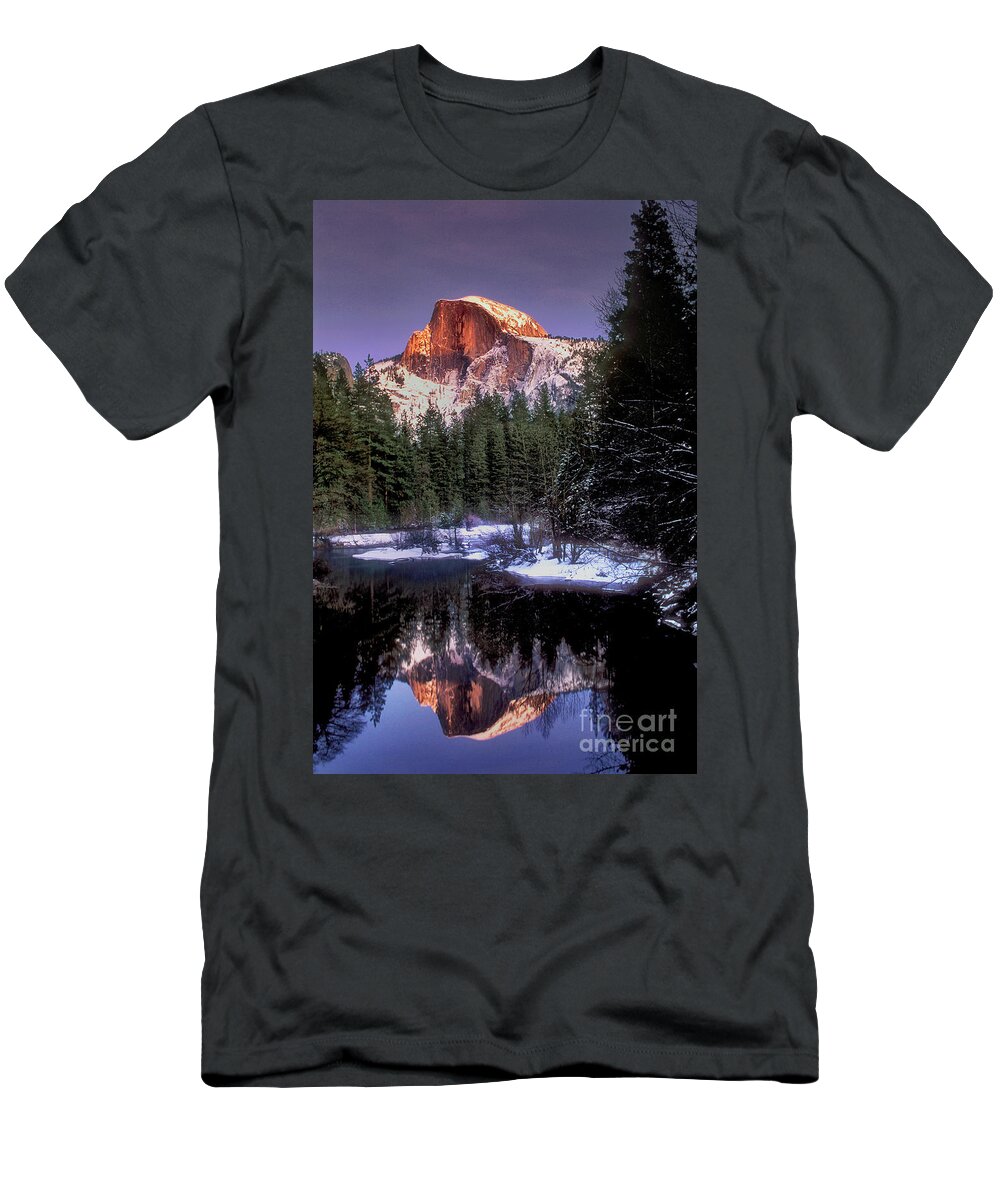 Dave Welling T-Shirt featuring the photograph Half Dome Winteer Reflection Yosemite National Park by Dave Welling