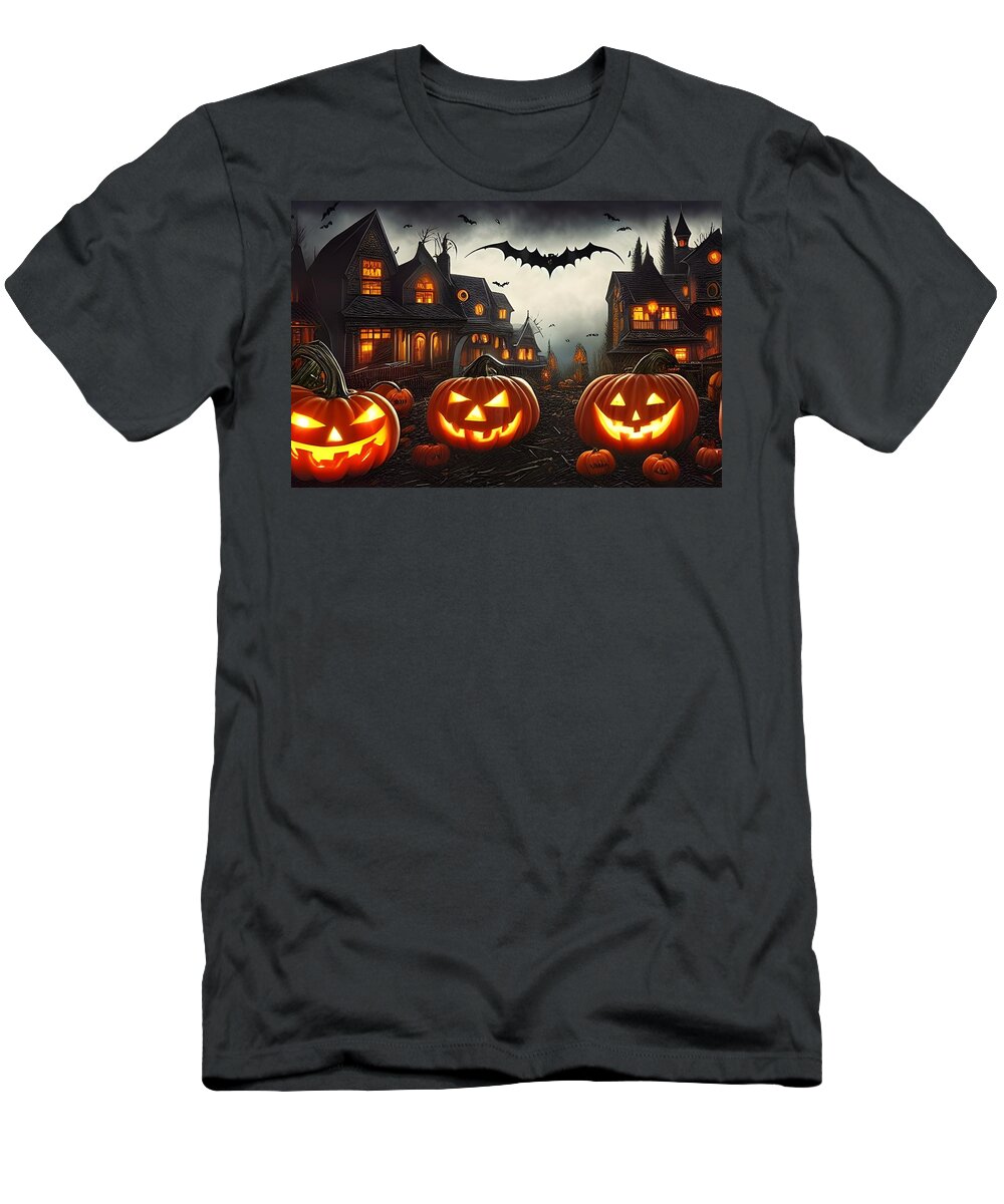 Digital T-Shirt featuring the digital art Halloween Houses by Beverly Read