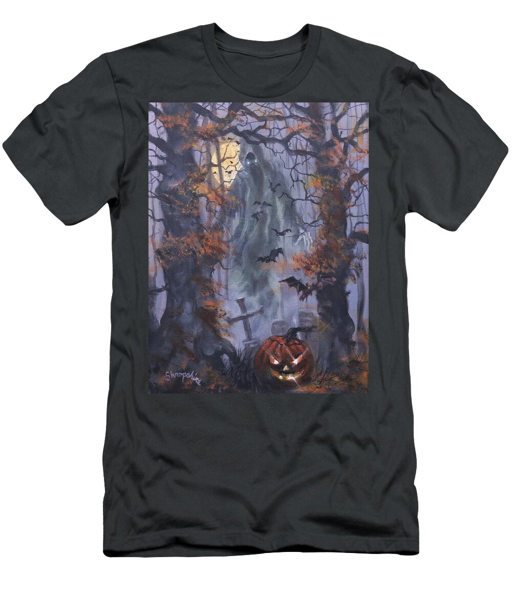 Halloween Specter T-Shirt featuring the painting Halloween Specter by Tom Shropshire