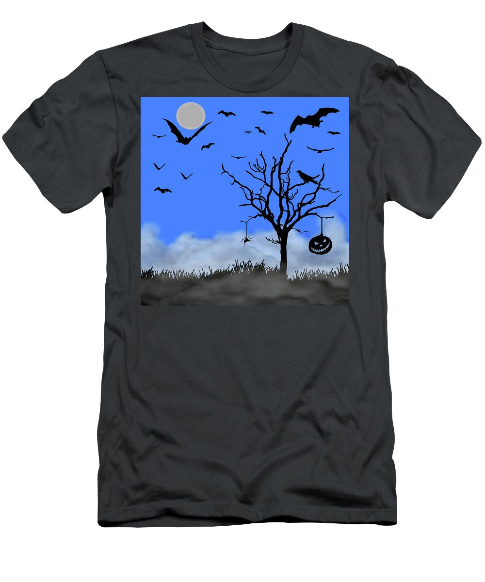 Halloween T-Shirt featuring the digital art Halloween Tree Blue Pane 2 by David Dehner